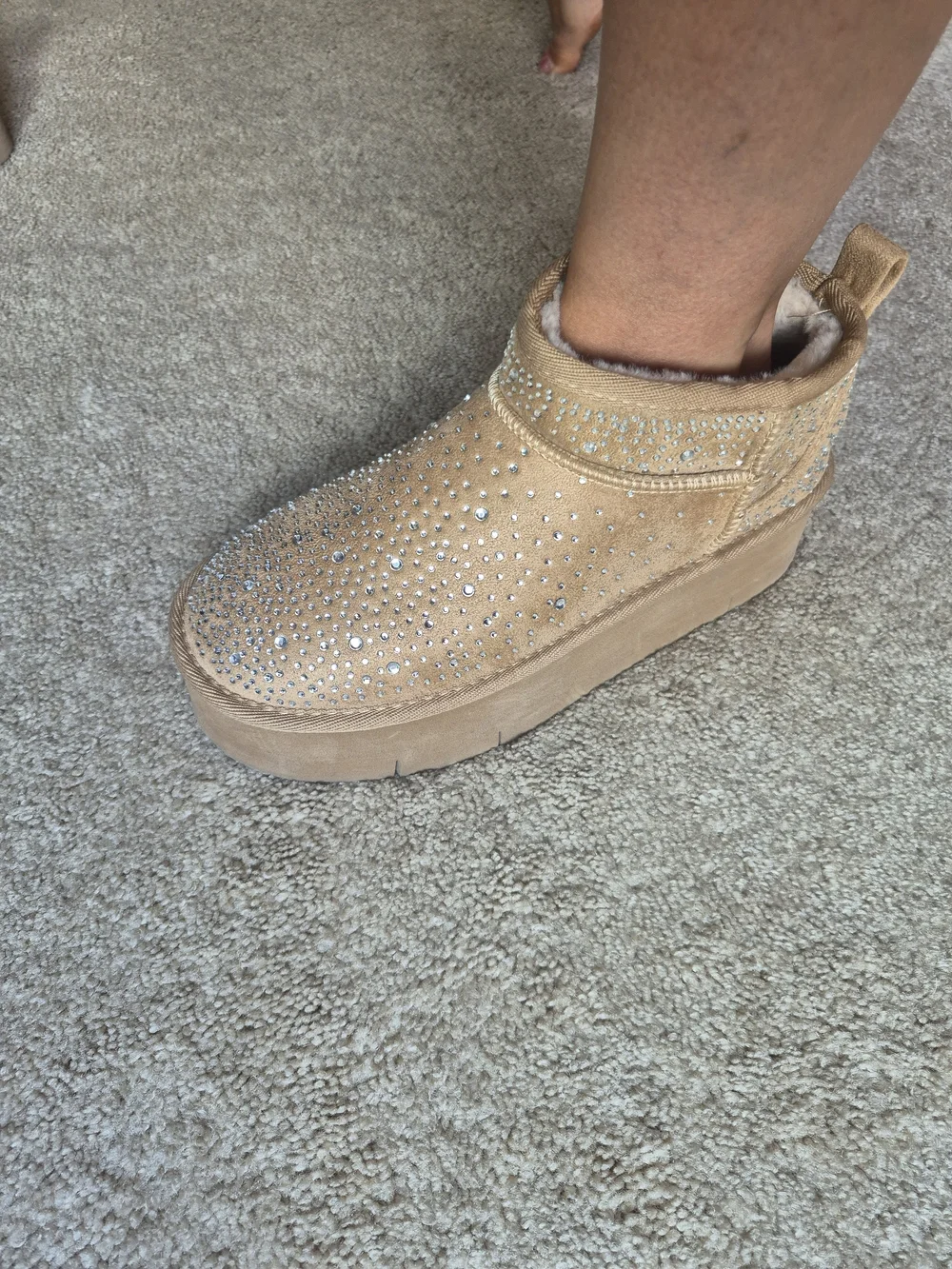 Rock & Candy Tan Crystal Platform Ankle Booties